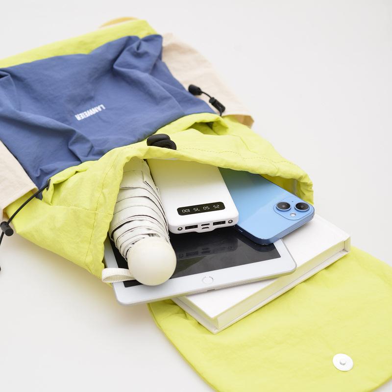 Schoolbag1011 New Splicing Contrasting Color Backpack Korean Version Drawstring Versatile Student Schoolbag Women's Anti-splashing Leisure Sports Bag