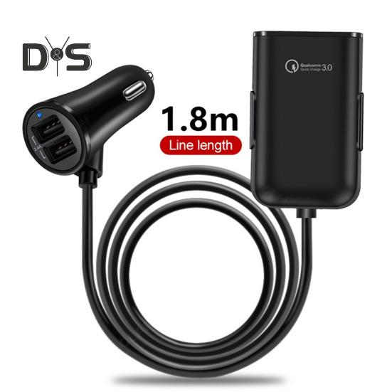 Car Charger QC3.0 3.1A 2.4A 4 USB 1.8M Cable Front Rear Seat Universal High Power 8A Fast Charge Automotive Charging Adapter Car Supplies