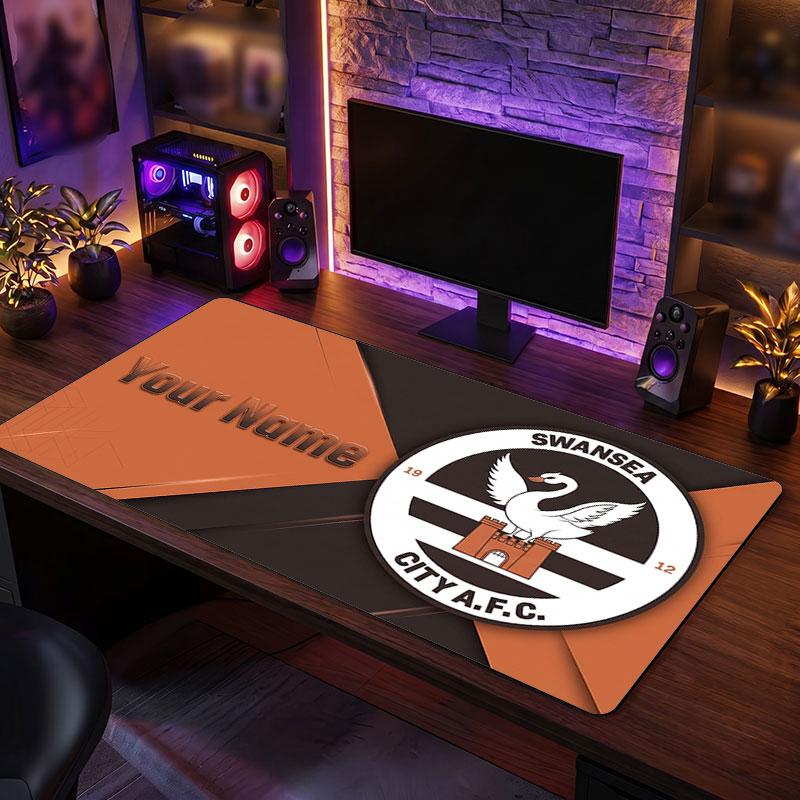 Swansea City FC Custom Large Mouse Pad, Personalized Name Text Print, Football Logo Non‑Slip Desk Mat Gaming Gift