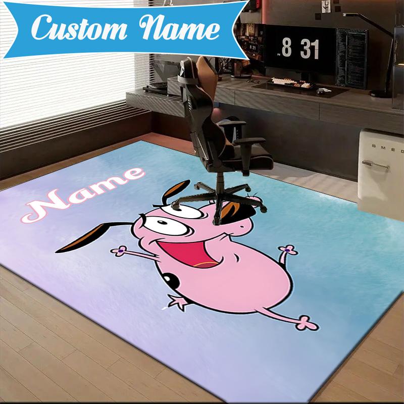 Custom Name Cowardly-Dog Adventure Rug for Living Room, Game Rooms, Office, Bedroom, Floor Mat Playful Design, fan gifts Christmas decor