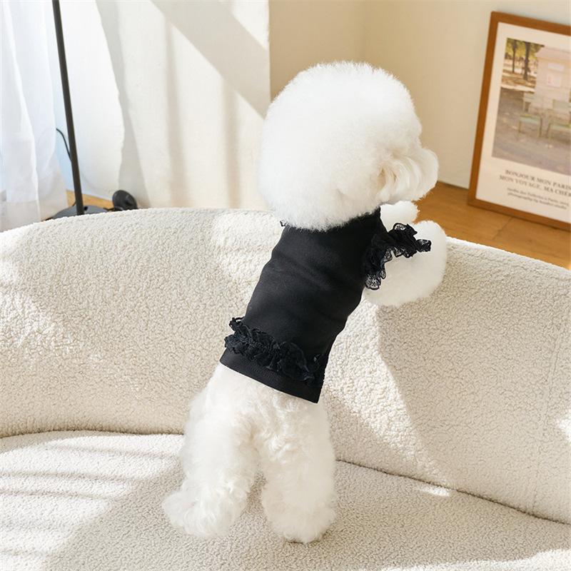 Frühlings-Spitzen-Flatterärmel-Haustierweste Haustier-Basisshirt Teddybär-Basisshirt Katzen-T-Shirt Oberteil Welpenkleidung Weste