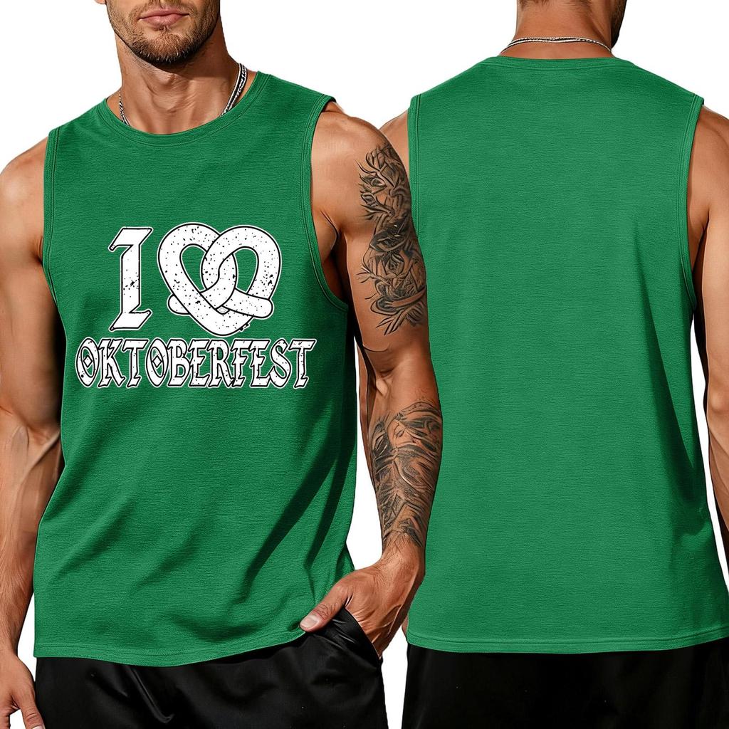 Men's Oktoberfest Graphic Tank Top, Relaxed Fit Sleeveless T-Shirt for Summer Festivals and Casual Wear