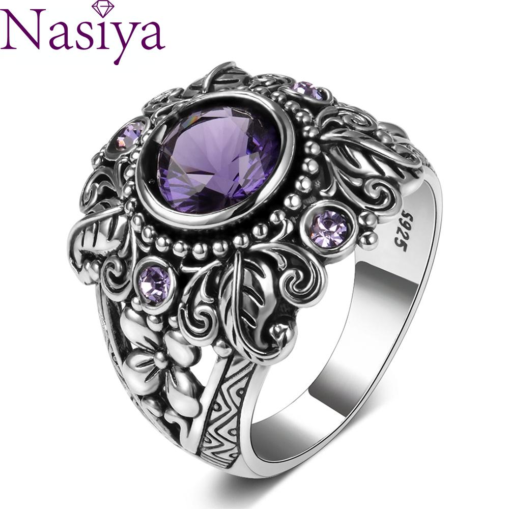 Vintage Jewelry 3ct Amethyst CopperColor Ring Round Cut Purple Nature Stone Women Wedding Anel Aneis Gemstone Rings