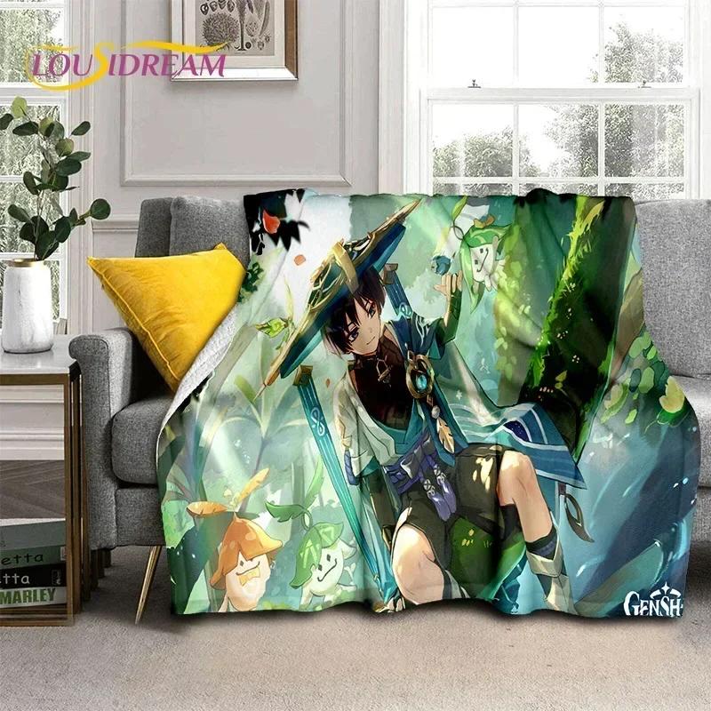 3D Niedliche Genshin Impact Cartoon Spiel Weiche Flanelldecke für Betten Schlafzimmer Sofa Picknick, Überwurfdecke für Outdoor-Freizeit Nickerchen Geschenk