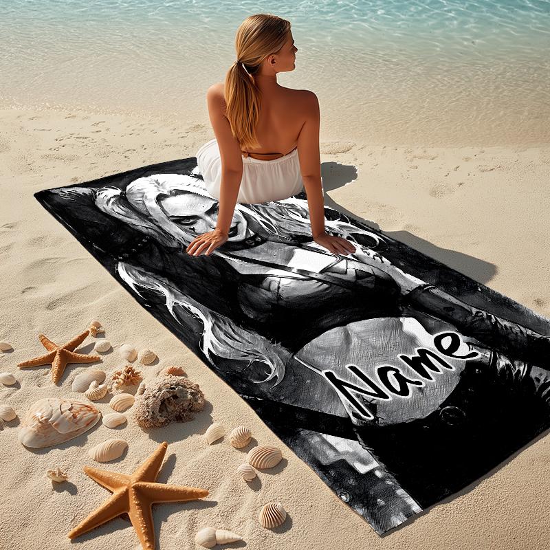 Custom Name Harley Quinn Stylish Digital Printing Beach Towel Quick‑Drying Absorbent Blanket for Beach Pool Gym Travel