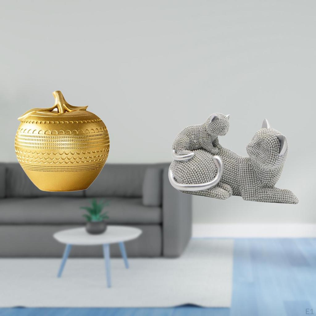 Cat Figurine Resin Ornament Art Simple Fruit Animal Statue Modern Sculpture for Tabletop Bookshelf