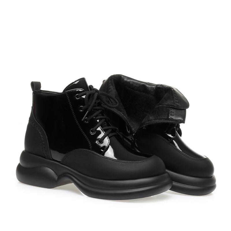 Бархатные Утолщенные Ботинки на Платформе Готические Осенне-Зимние Ботинки на Толстом Каблуке Новые Женские Ботильоны из Мягкой Лакированной Кожи 36Foot23cm 3898₽