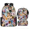 Large Capacity Schoolbag with Shoulder Strap; Student Three-piece Pencil Case Set