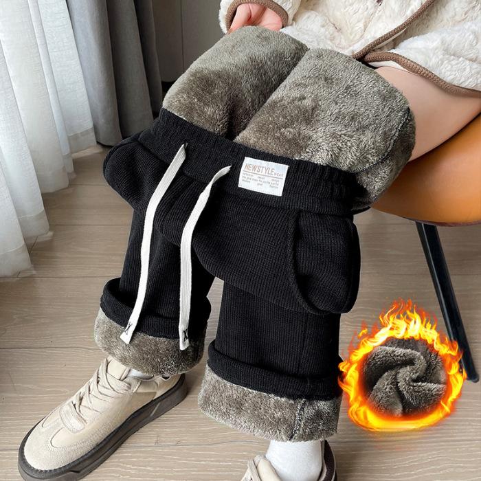 Lamb Velvet Wide-leg Pants Women's Autumn and Winter Chenille Women's Pants Plus Velvet Thick Warm Cotton Pants Corduroy Straight Pants