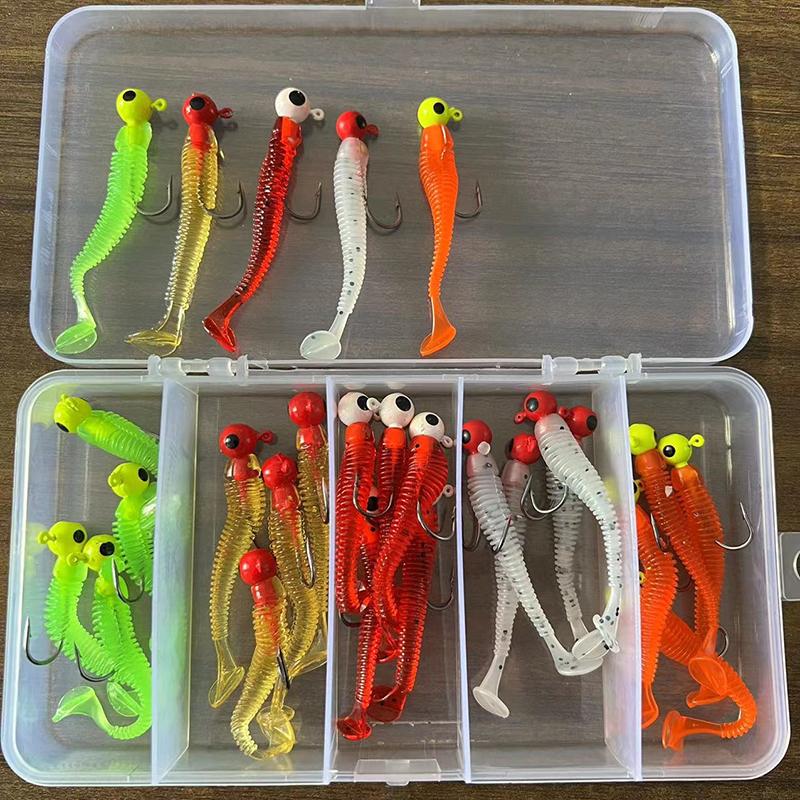 25Pcs Road Runner Bait Set Lead Head Hook T-Tail Combo Catfish Bass Blackfish Warbler Fishing Supplies