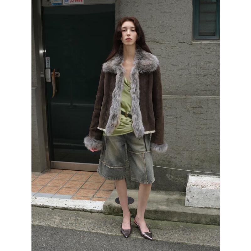 

Fu Zhien Florence Vintage Merino Fox Fur Collar Short Coat M