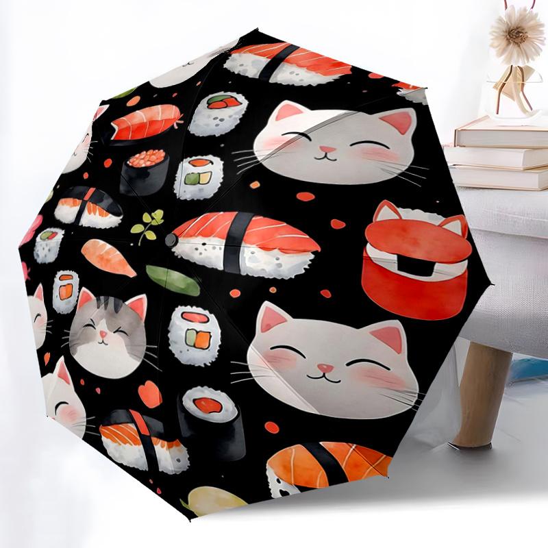 1pc Cats and Sushi Automatic Opening and Closing Practical Umbrella - Suitable for Various Occasions, Outdoor Activities, Lightweight and Durable Auto