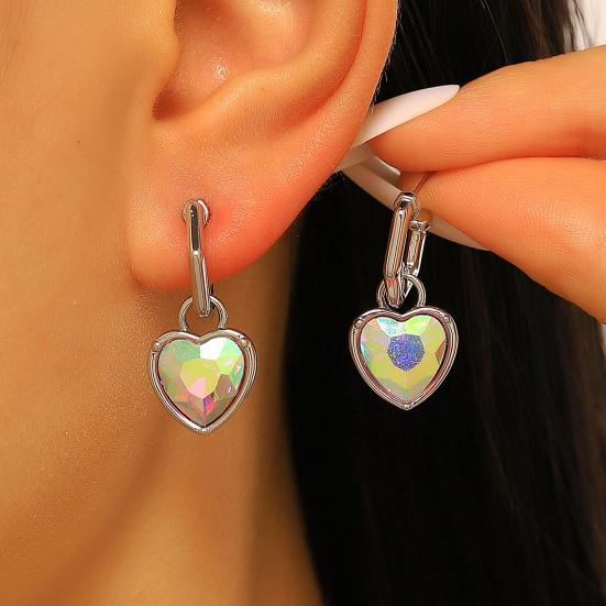 Yousheng 1 Pair Drop Earrings, Detachable Pendant Design Women Earrings, Heart Rhinestones Inlaid Versatile Earrings for Jewelry