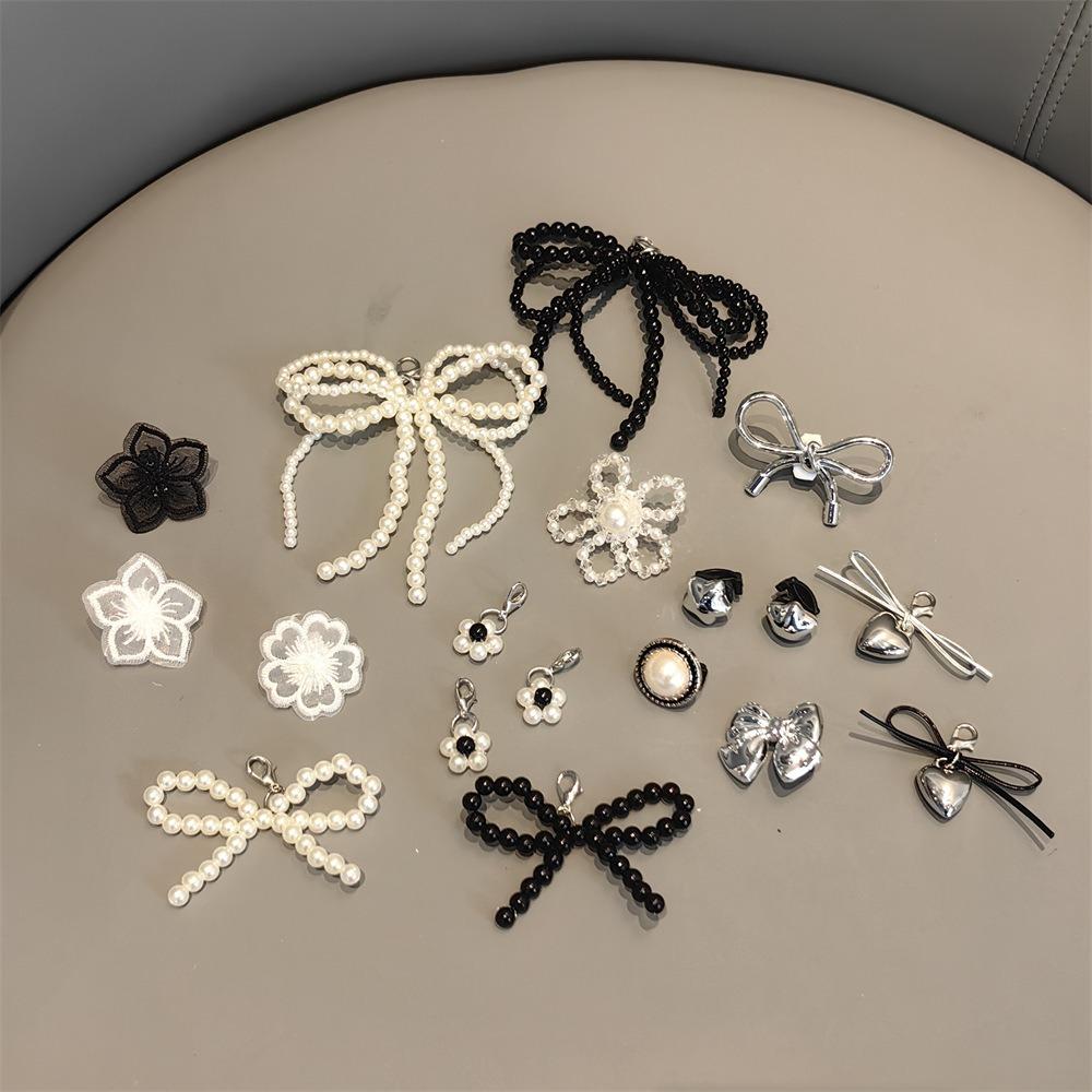 1PCS Crystal Flower Black White Color Fairy Bow Shoe Laces Buckle Ballet Lace Pearl Shoes Charm Buckle Shoelaces Decoration