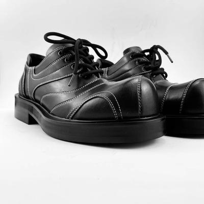 Fashion Men Leather Shoes Chunky Platform Retro Work Shoes Black Lace-up Fashion Derby Shoes Low Top Casual Flats Footwear