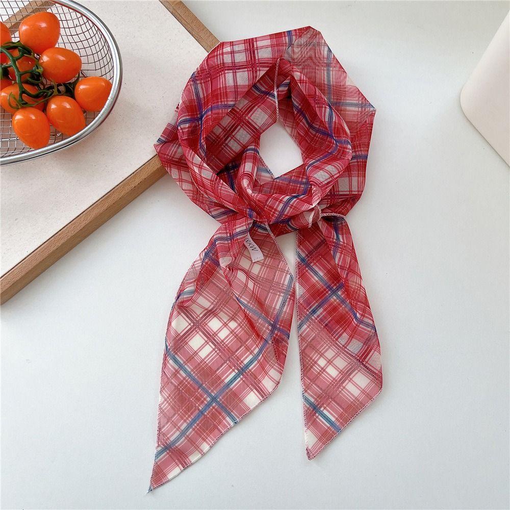 Cravat Flower Scarf Bow Ties Long Ribbon Scarves Plaid Pattern Long Silk Scarf  Scarf Accessories