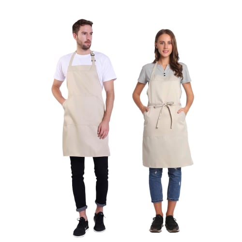 BIGHAS Neck-Hanging Simple Apron, Opaque, Dust-Resistant, Stain-Resistant, Wrinkle-Resistant, Unisex, Available In 12 Colors (Beige)