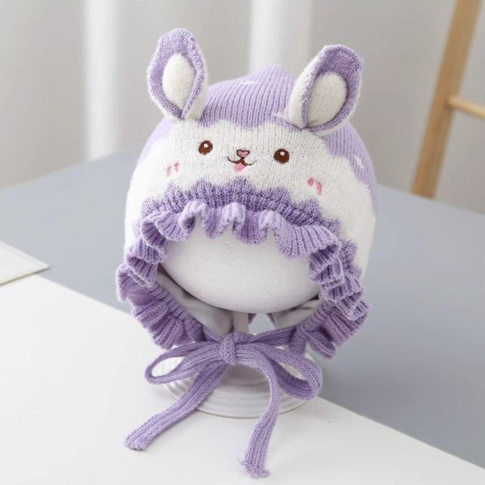 Rabbit Ear Infant Beanie Hats Solid Color Kids Pullover Cap Fashion Baby Knitted Hat Outdoor