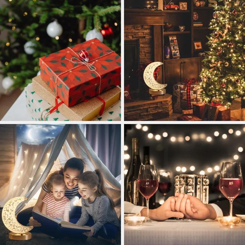Schlafzimmer Kristall Touch Dimmbar Nachtlicht Mädchenzimmer Deko Zuhause Ästhetik USB Nachttisch LED Ambiente Tischlampe 3D Mond Lampe