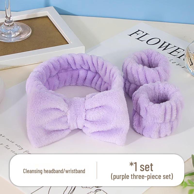 

Влагостойкий набор для ухода за лицом: Ободок, Водонепроницаемые напульсники, Резинка для волос.