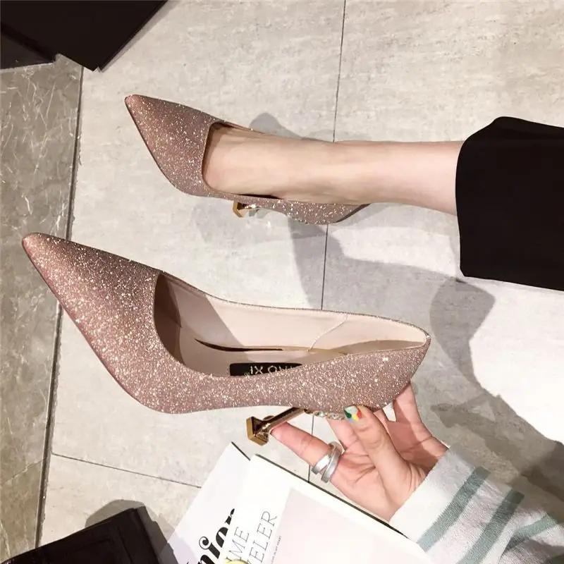 Fashion Silver Wedding Bride Shoe Woman Pumps Footwear Chic Point 39 Young Summer 2025 On Sale Luxury Brand High Quality Shoes for Women