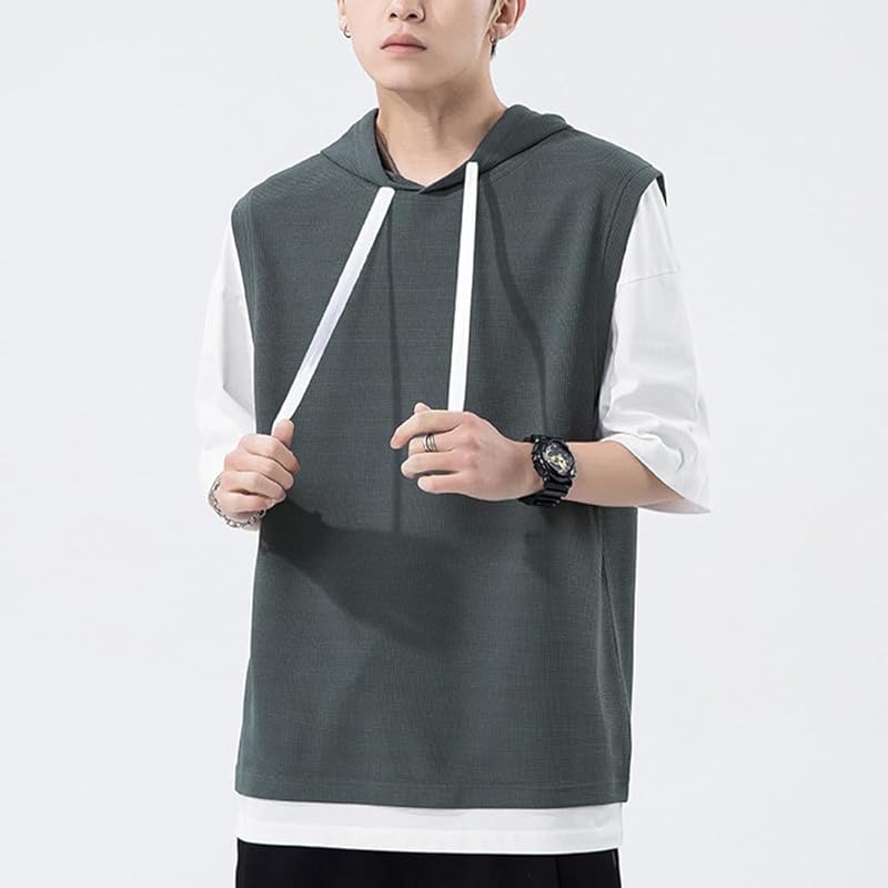[FLYSKY] Hoodie Men's Short Sleeve Summer Clothes T-shirt Relaxing Hooded Sweatshirt Casual Big Size Sweat Absorbent and Quick Drying