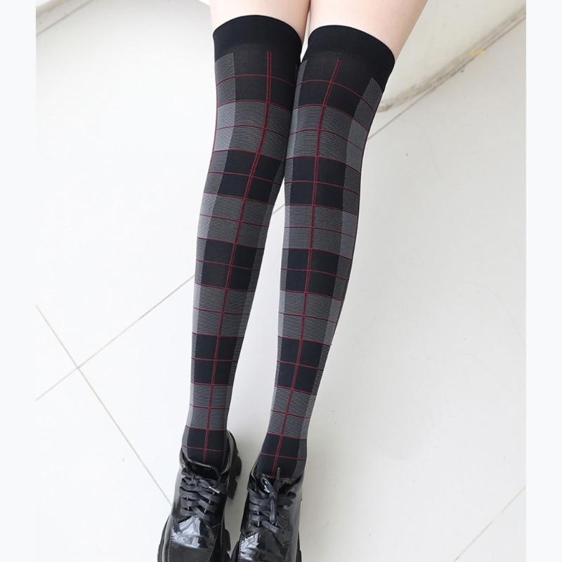 Thigh High Stockings Thigh High Socks with Plaids Print Over the Knee Socks Nylon Stockings Halloween Cosplay Costume