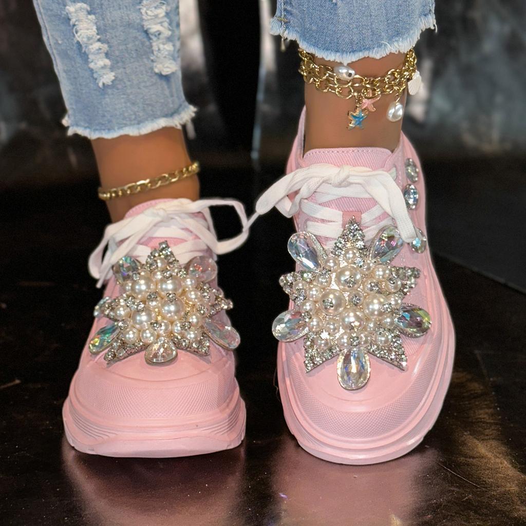 Shoes for woman Luxury Crystals Lace-up Toe Platform Slippers Sandals Rhinestone Slides Canvas Bling Shoes Wedge Thick Sole
