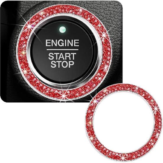 Car Bling Crystal Rhinestone Engine Start Ring Decals, Sparkling Diamond Car Push Start Button Ignition Ring Sticker, Auto Key Ignition Knob Ring