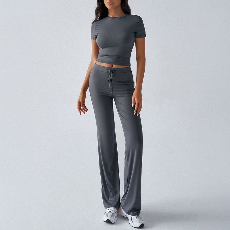 round Neck Neck T-shirt Casual Pants Set Pure Color Crew Neck T-shirt Casual Pants Suit