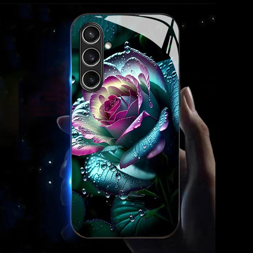 

Чохол для Samsung Galaxy S25 Call Flash Series Друк візерунка Загартоване скло+ТПУ Чохол для телефону Moon Red Rose