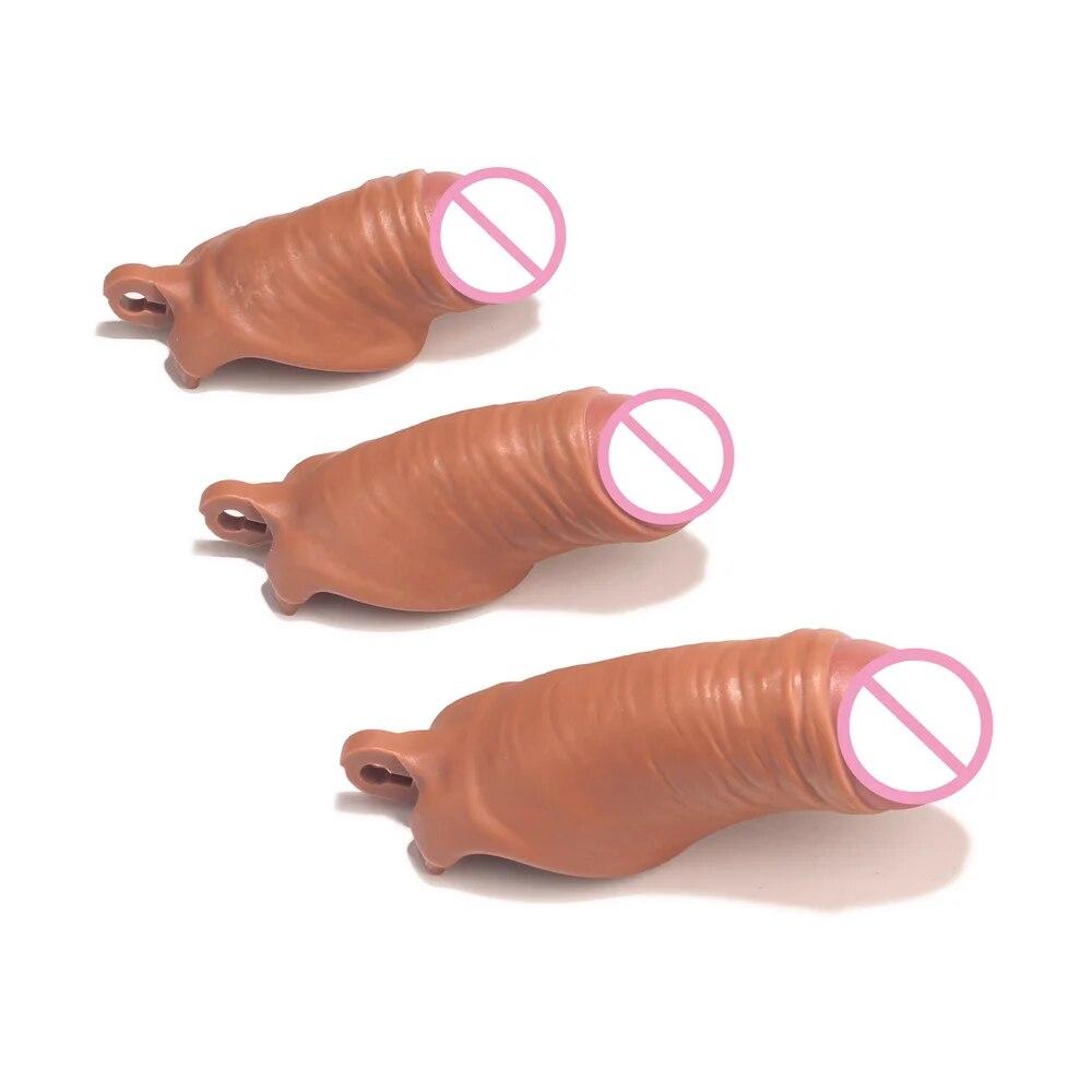 Super Simulierte Männliche Penis Keuschheit Gerät Flesh Sissy Cock Cage Penis Sleeve Ringe Sex Spielzeug Für Männer Dick Verhindern erektion Lock