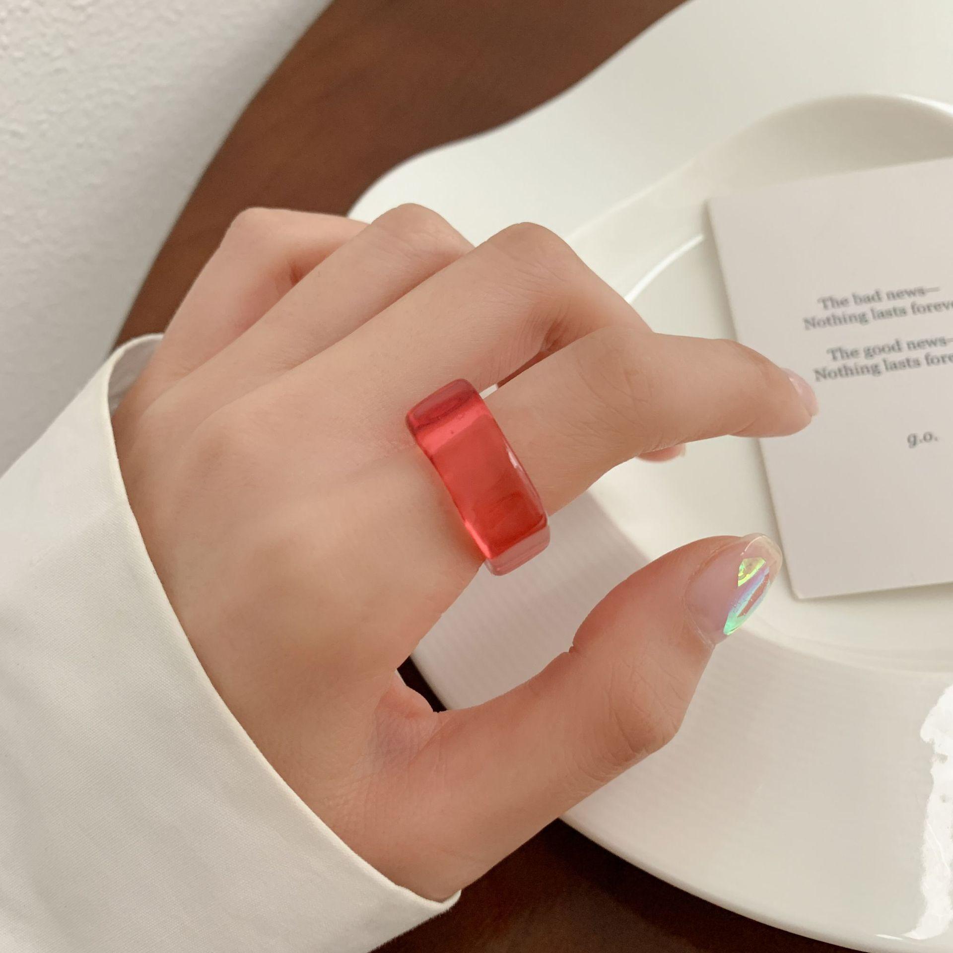 

Fashion Korean Transparent Candy Colorful Acrylic Irregular Geometric Square Resin Ring For Women Party Jewelry Accessories