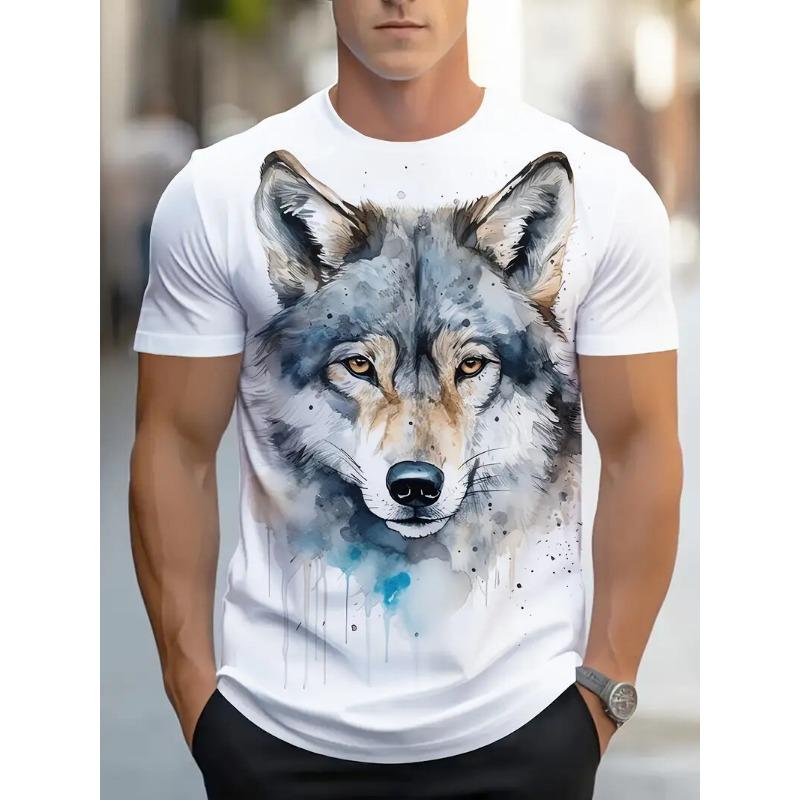 Summer Men's T Shirt Wolf Graphic Print Male Casual Short Sleeve Oversize Clothes Crew Neck T-Shirts Street Outdoor Fashion Tops
