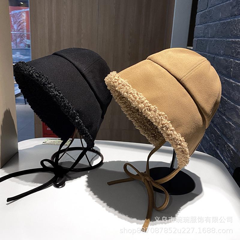 Fashion Fleece Strap Strap Plush Ear Cap Children's Autumn and Winter Windproof Cover Simple Versatile Bucket Cap