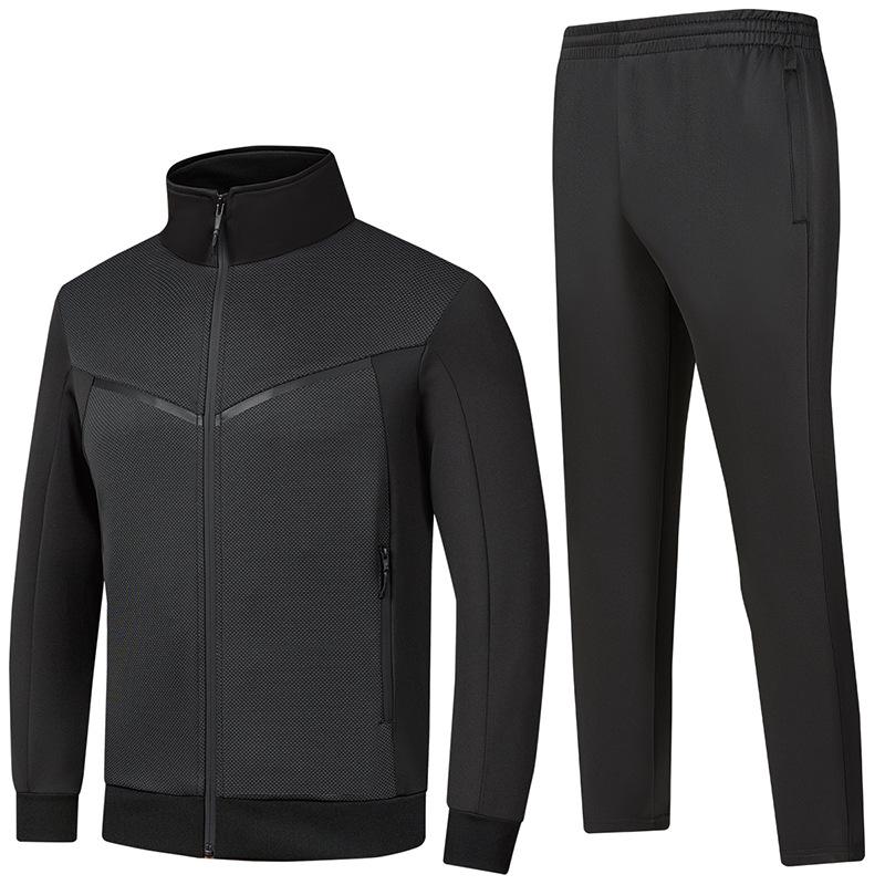 

Весенне-осенний кардиган с воротником-стойкой, комплект из двух предметов: худи с цветными блоками из южнокорейского шелка для мужской спортивной одежды для бега XL чёрный