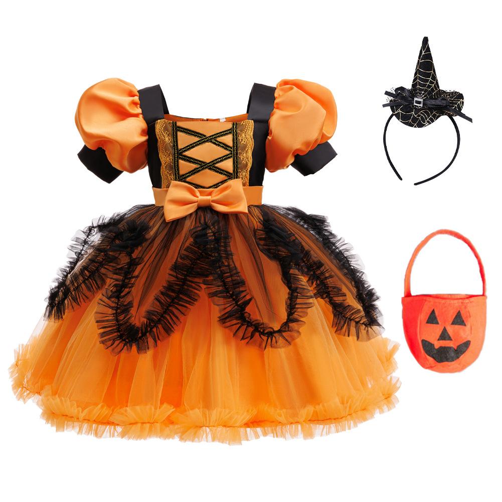 Halloween Children Pumpkin Costume Girls Witch Cosplay Party Performance Costume 8629  Little Girl's Favourite Dress Dresses