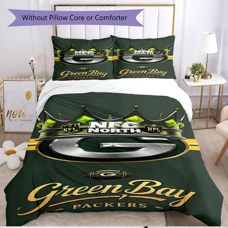 3pcs Duvet Cover Set (1*Duvet Cover + 2*Pillowcase, Without Core), Green Bay Packers Print Soft All‑Season Bedding Set, Home Bedroom Decor Gift