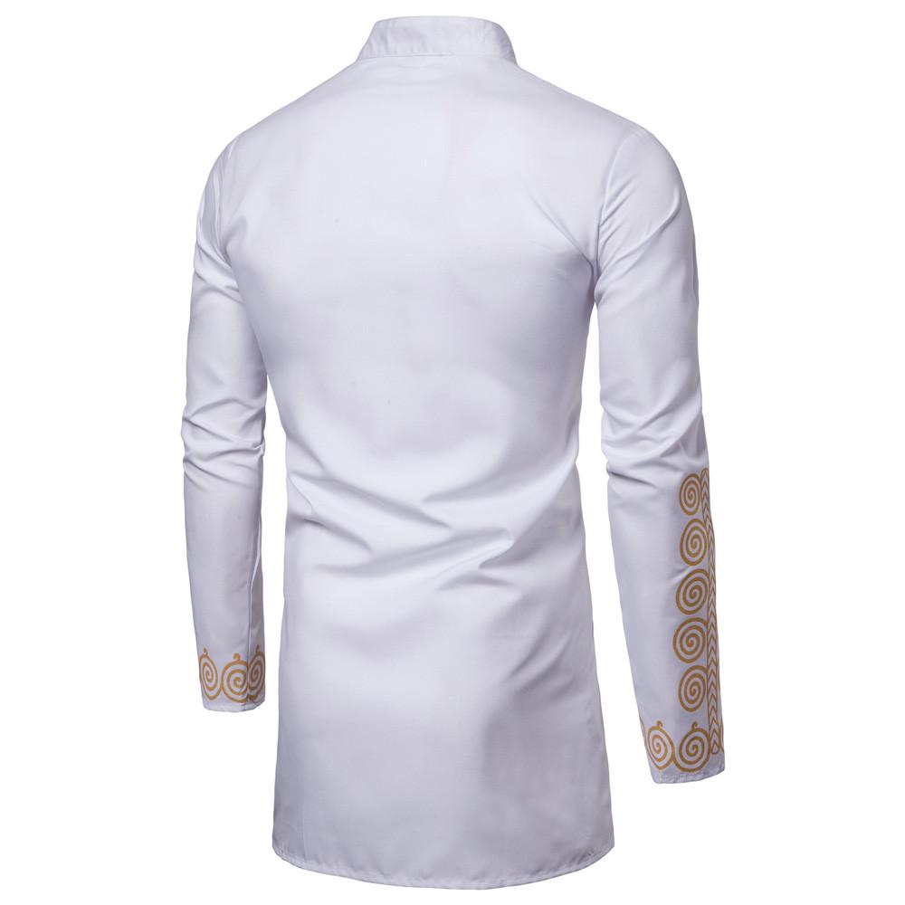 IC Luxury African Print Long Sleeve Dashiki Shirt Mens Autumn Winter Top Blouse