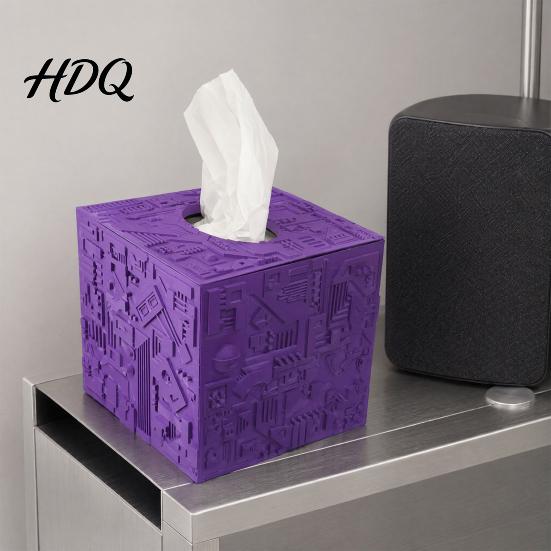 Matte Gray Tissue Holder Sci-fi Theme Box with Smooth Paper Extraction Large Capacity Cubic Design Towel Extraction Organizer Hard Shell