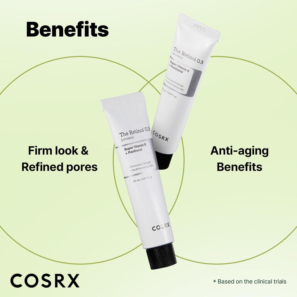 COSRX NEW Retinol Cream Retinol Cream with Vitamin Hyaluronic and Pure Authentic Retinol for Sensitive COSRX Korean Korean Cosmetics 0.3 20ml, E,