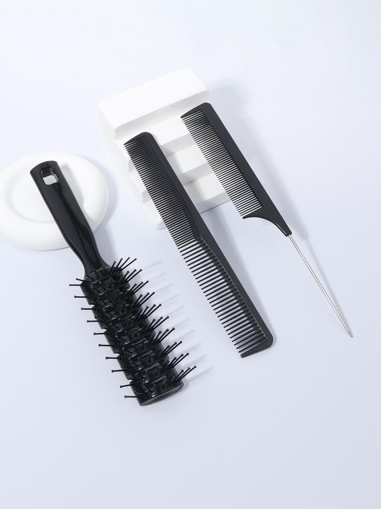 3-piece Fluffy Massage Salon Hair Steel Needle Tip Tail Comb and Double-sided Hair Comb Set Special for Real Hair Wigs