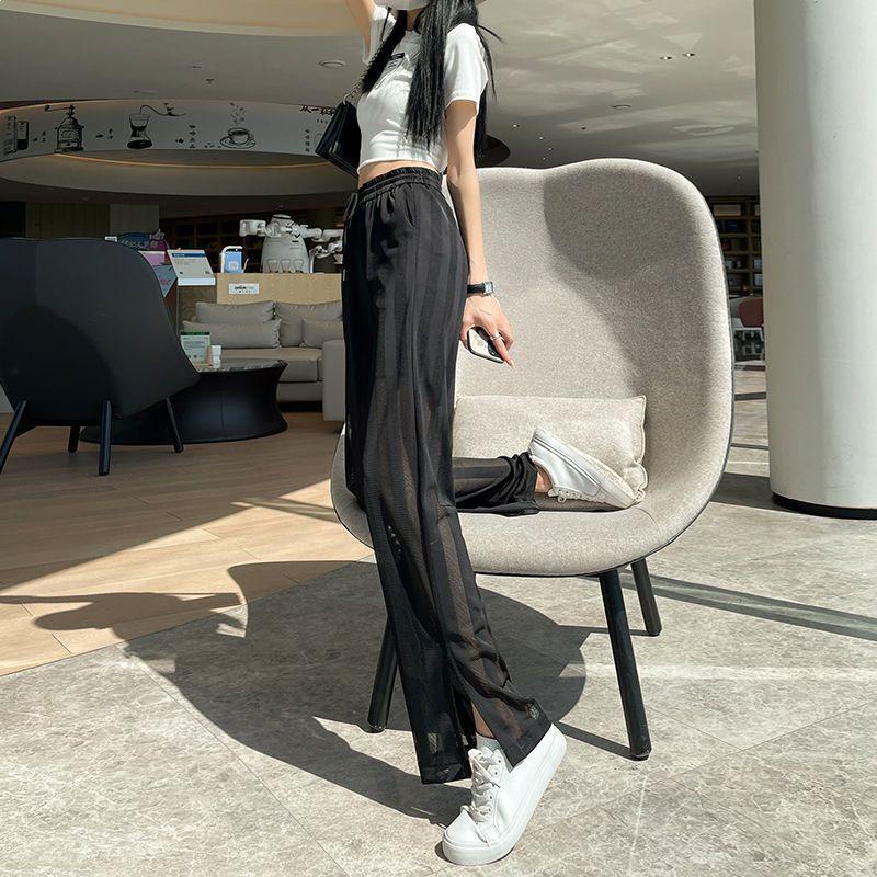 Women's Wide-Leg Mesh Split Pants – Spring/Summer 2026 Style, Sun Protection, Loose Fit, Straight Long Casual Pants