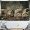 Wandteppich mit Katze und Eule, böhmischer Stil, süßes Haustier, einfache, verwirrte Augen, Hippie-Tischset, Schlafzimmer, Heimdekoration