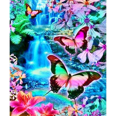 Pittura Diamante Rotonda Completa Farfalle Alla Cascata 5D Fai da Te Kit Ricamo Diamanti Decorazioni Casa