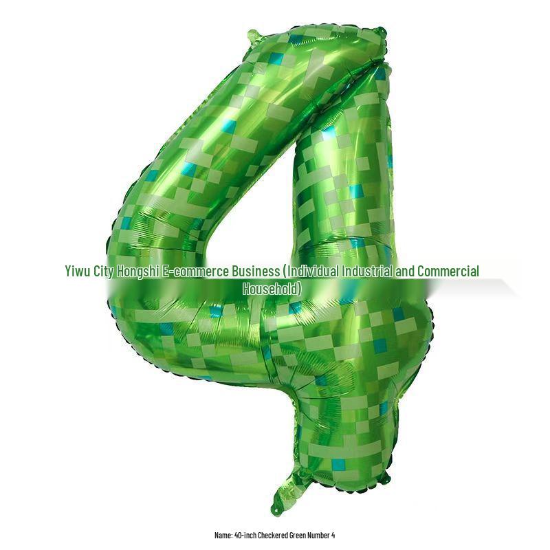 40-Inch Green Plaid Minecraft Aluminum Foil Balloons - Birthday & Party Décor