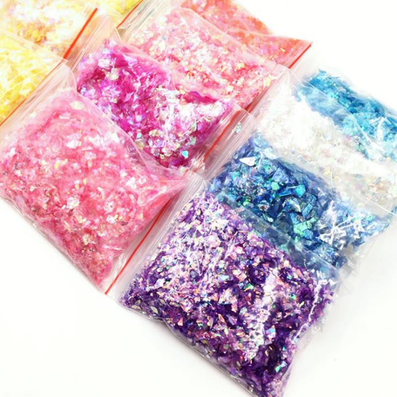 DIY Irregular Nail Shell Paper Fragments – 10g Bag for Slime, Epoxy Resin, Crafting.