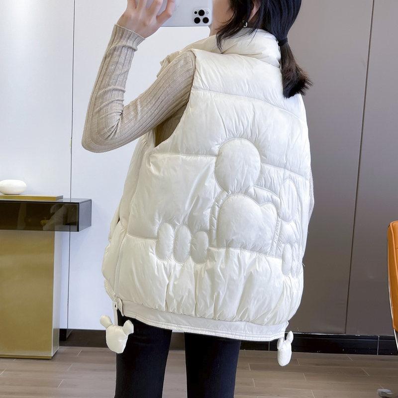 Down cotton vest women's European station autumn and winter new glossy versatile down cotton vest outer vest jacket