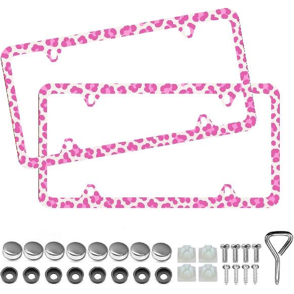 Light Blue Seashells Beachy License Plate Frame - Unobstructed Narrow-Edge 2 Packs Universal Stainless Steel Car License Plate Frames Holder Solid