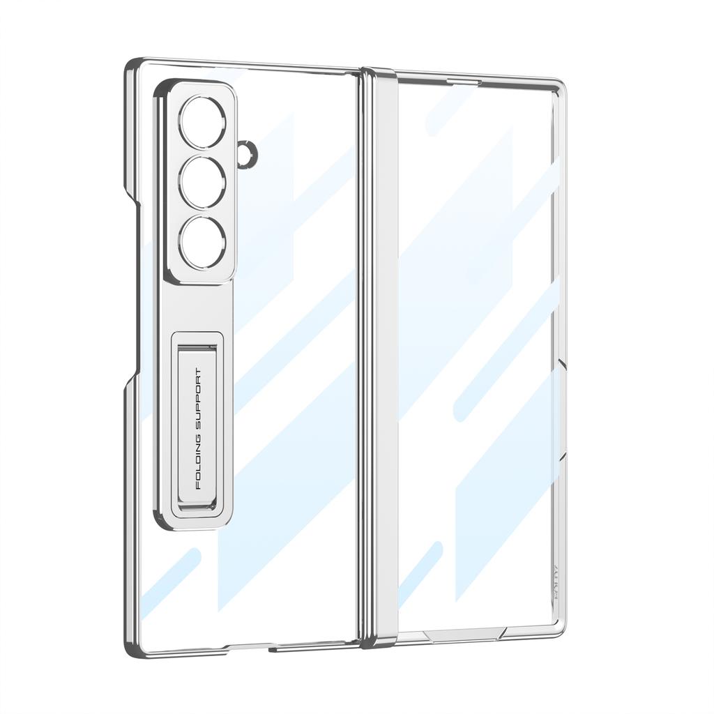 Magnetic Hinge Plating Clear Case for Samsung Galaxy Z Fold 7 Front Screen Glass Protective Stand Cover for Galaxy Z Fold7 Case